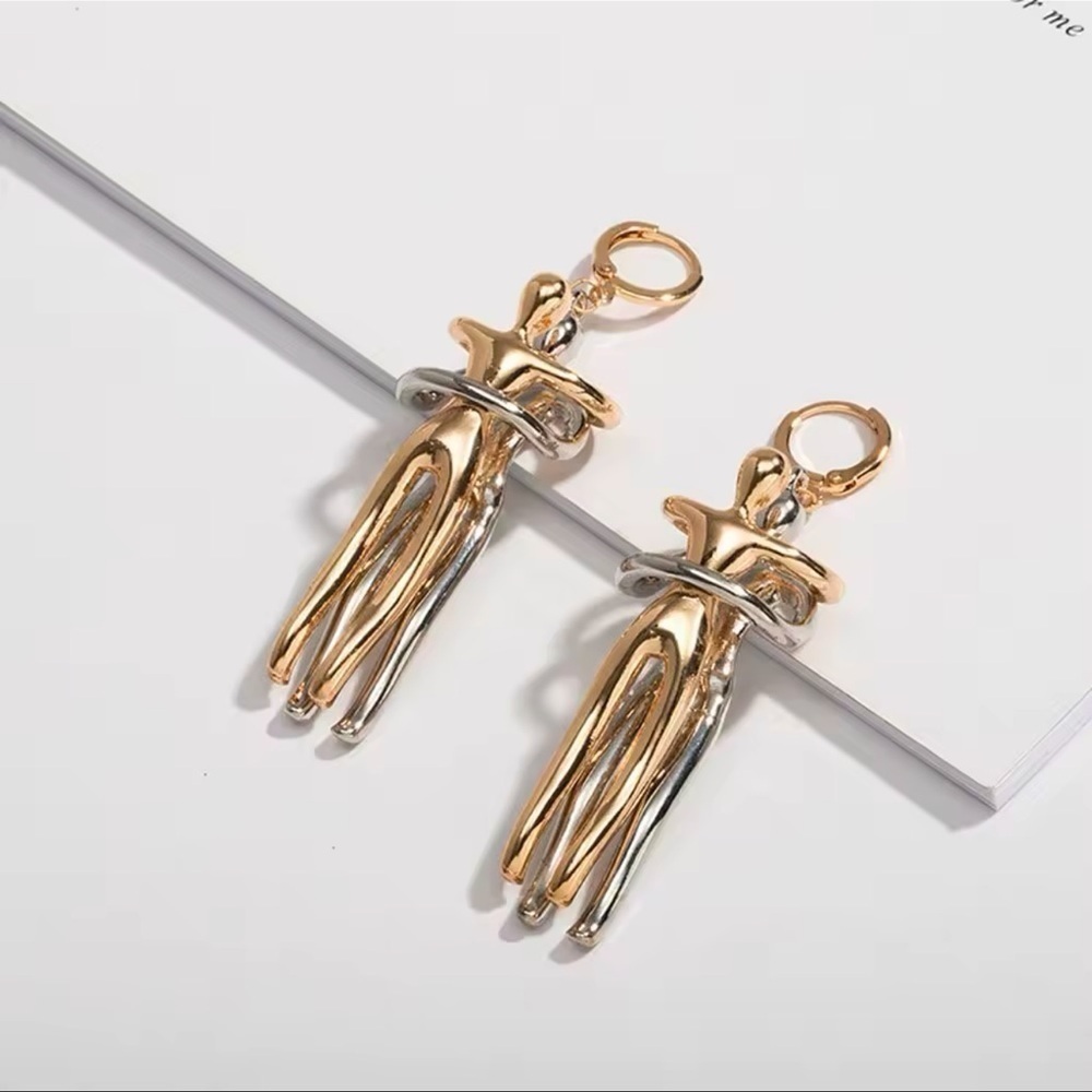Abstract Dancing Couple Earrings-Gold And Silver - Picture 8 of 13